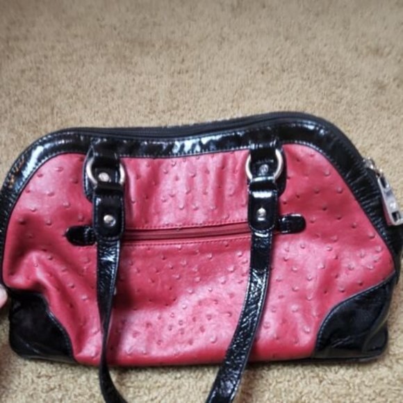Grace Adele‎ Textured Handbag Purse red Black Faux Ostrich Lots of Pockets - Picture 4 of 12